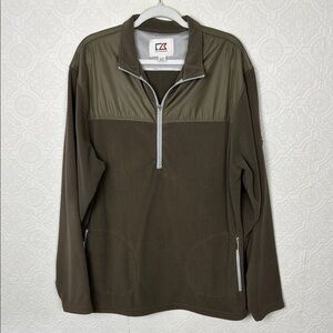 Cutter & Buck Golf‎ Fleece Green XL Pullover Sweatshirt Quarter Zip Up Quilted